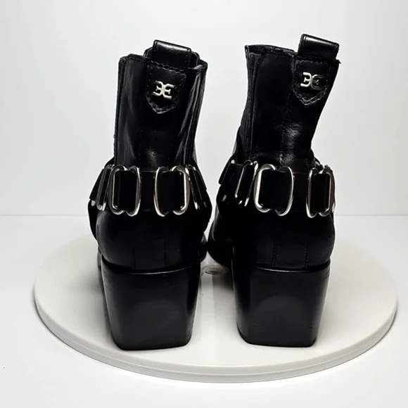 ​NWOT Sam Edelman Bellamie Black Leather Moto Bootie Cowgirl Chunky Heel 9.5 - Picture 6 of 15